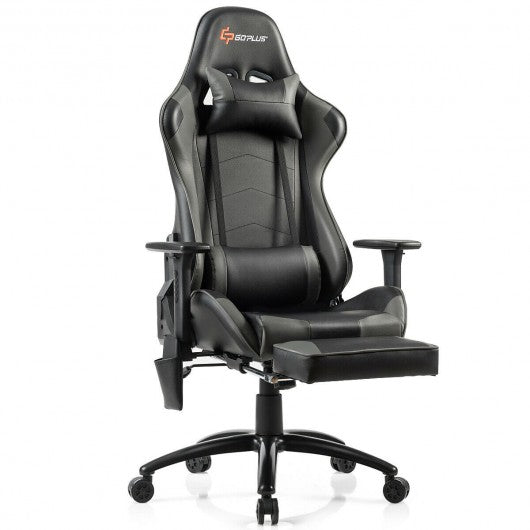Ergonomic High Back PU Leather Massage Gaming Chair-Gray