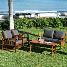 Load image into Gallery viewer, 4 Pcs Wooden Patio Furniture Set Table Sofa Chair Cushioned Garden
