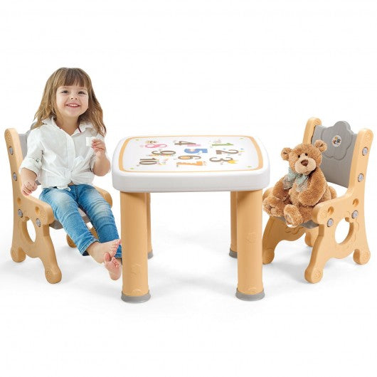 Adjustable Kids Activity Play Table and 2 Chairs Set withStorage Drawer-Natural