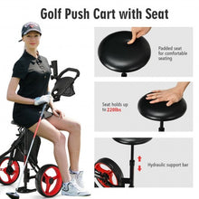 Load image into Gallery viewer, 3 Wheels Folding Golf Push Cart with Seat Scoreboard and Adjustable Handle-Red
