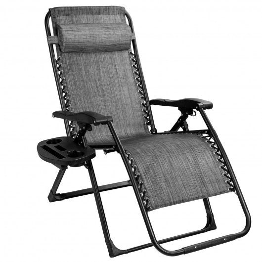 Oversize Lounge Chair Patio Heavy Duty Folding Recliner-Gray