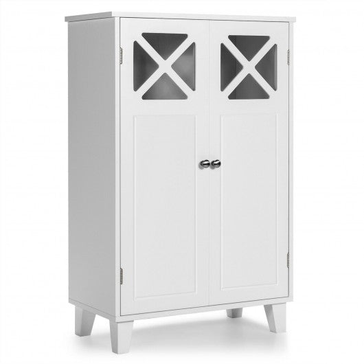 Wooden Freestanding Storage Cabinet with Visible Windows and 1 Adjustable Shelf