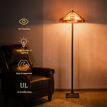 Load image into Gallery viewer, Tiffany-Style 2-Light Standing Lamp w/ 18&quot; Wide Shade
