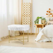 Load image into Gallery viewer, Faux Fur Ottoman Decorative Stool with Metal Legs
