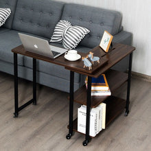 Load image into Gallery viewer, 360° Rotating Sofa Side Table with Storage Shelves and Wheels-Walnut
