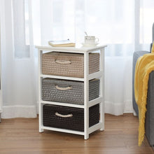 Load image into Gallery viewer, Wooden Storage End Nightstand  with Weaving Baskets-3-Tier
