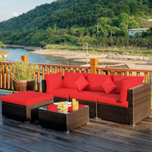 Load image into Gallery viewer, 5 Pcs Outdoor Patio Rattan Furniture Set Sectional Conversation with Navy Cushions-Red
