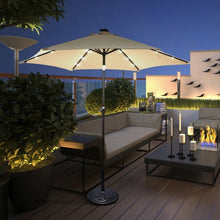 Load image into Gallery viewer, 9&#39; Solar LED Lighted Patio Market Umbrella Tilt Adjustment Crank Lift -Tan
