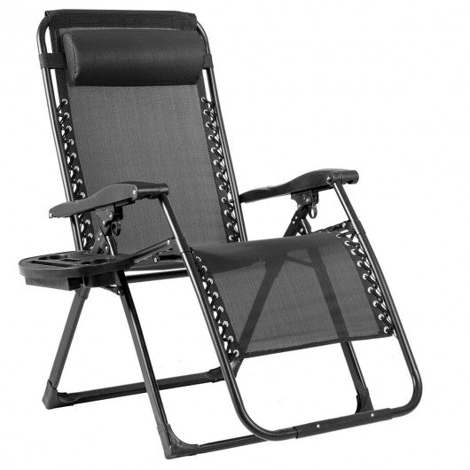 Oversize Lounge Chair Patio Heavy Duty Folding Recliner-Black