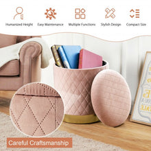 Load image into Gallery viewer, Round Storage Ottoman with Exquisite Pattern and Golden Metal Base for Bedroom
