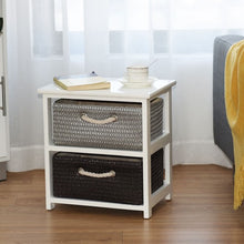 Load image into Gallery viewer, Wooden Storage End Nightstand  with Weaving Baskets-2-Tier
