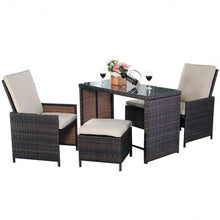 Load image into Gallery viewer, 5 pcs Brown Patio Cushioned Rattan Dining Table Chair Set
