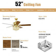 Load image into Gallery viewer, 52&quot; Retro Ceiling Fan Light with Reversible Blades Remote Control-Golden
