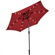 Load image into Gallery viewer, 9&#39; Solar LED Lighted Patio Market Umbrella Tilt Adjustment Crank Lift -Burgundy
