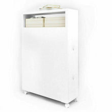 Load image into Gallery viewer, White Wooden Storage Cabinet Organizer with 4 Casters
