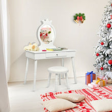 Load image into Gallery viewer, Kids Vanity Makeup Table &amp; Chair Set Make Up Stool-White
