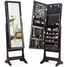 Load image into Gallery viewer, Lockable Mirrored Jewelry Cabinet with Stand and Led Lights-Brown
