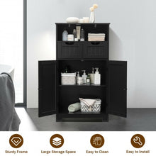 Load image into Gallery viewer, Bathroom Wooden Side Cabinet  with 2 Drawers and 2 Doors-Black
