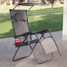 Load image into Gallery viewer, Folding Recliner Lounge Chair with Shade Canopy Cup Holder-Gray

