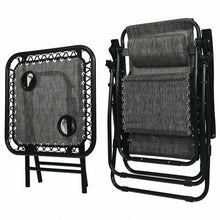 Load image into Gallery viewer, 3 pcs Folding Portable Zero Gravity Reclining Lounge Chairs Table-Gray
