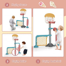 Load image into Gallery viewer, 3-in-1 Height Adjustable Basketball Stand Set with Soccer and Roller

