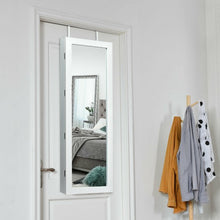 Load image into Gallery viewer, Lockable Wall Mount Mirrored Jewelry Cabinet with LED Lights-White
