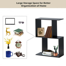 Load image into Gallery viewer, 2-tier S-Shaped Bookcase Free Standing Storage Rack Wooden Display Decor Black
