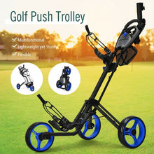 Load image into Gallery viewer, Folding 3 Wheels Golf Push Cart with Brake Scoreboard Adjustable Handle-Blue
