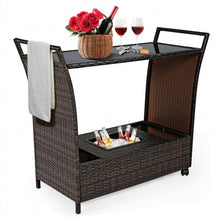 Load image into Gallery viewer, Patio Rattan Bar Serving Cart with Glass Top and Handle
