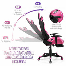 Load image into Gallery viewer, PU Leather Gaming Chair with USB Massage Lumbar Pillow and Footrest -Pink
