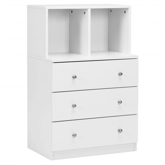 3 Drawer Dresser with Cubbies Storage Chest for Bedroom Living Room-White