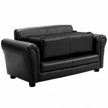 Load image into Gallery viewer, Black/White Kids Double Sofa with Ottoman-Black
