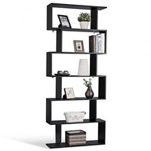 Load image into Gallery viewer, 6-Tier S-Shaped Bookcase Z-Shelf Style Storage Bookshelf-Black

