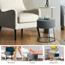 Load image into Gallery viewer, Velvet Round Footrest Ottoman with Metal Base and Non-Slip Foot Pads-Gray
