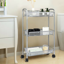 Load image into Gallery viewer, 3-Tier Mesh Rolling Cart Mobile Organizer Stand Utility Cart Trolley-Gray
