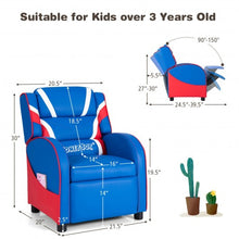 Load image into Gallery viewer, Kids Leather Recliner Chair with Side Pockets-Blue
