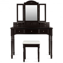 Load image into Gallery viewer, Makeup Dressing Table with Tri-Folding Mirror and Cushioned Stool for Women
