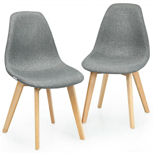 2Pcs Modern Dining Chair Set with Wood Legs and Fabric Cushion Seat