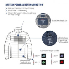 Load image into Gallery viewer, Electric USB Men’s Down Heated Jacket Thermal Stand Collar Coat-Navy-XXXL
