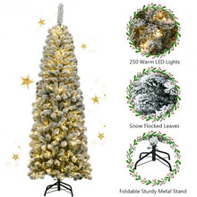 Load image into Gallery viewer, 6 ft Pre-lit Snow Flocked Artificial Pencil Christmas Pine Tree w/250 LED Lights
