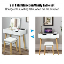 Load image into Gallery viewer, Vanity Makeup Table Cushioned Stool Set with Flip Top Mirror
