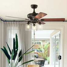 Load image into Gallery viewer, 52&quot; Ceiling Fan Light with Pull Chain and 5 Bronze Finished Reversible Blades
