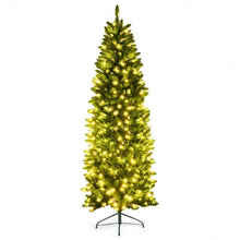 Load image into Gallery viewer, 7 ft PVC Hinged Pre-lit Artificial Fir Pencil Christmas Tree with 150 Warm White
