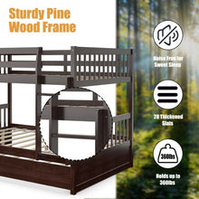 Load image into Gallery viewer, Full over Full Bunk Bed Platform Wood Bed-Brown

