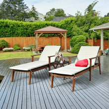 Load image into Gallery viewer, 3Pcs Protable Patio Cushioned Rattan Lounge Chair Set with Folding Table-White
