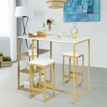 Load image into Gallery viewer, 3 pcs Dining Set with Faux Marble Top Table and 2 Stools-Golden
