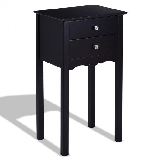 Side Table End Accent Table w/ 2 Drawers-Black
