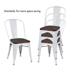 Load image into Gallery viewer, 4 pcs Tolix Style Metal Dining Side Chair Stackable Wood Seat-White
