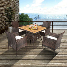 Load image into Gallery viewer, 5PCS Patio Rattan Dining Furniture Set with Arm Chair and Wooden Table Top
