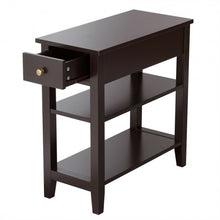 Load image into Gallery viewer, 3-Tier Nightstand Bedside Table Sofa Side with Double Shelves Drawer-Coffee
